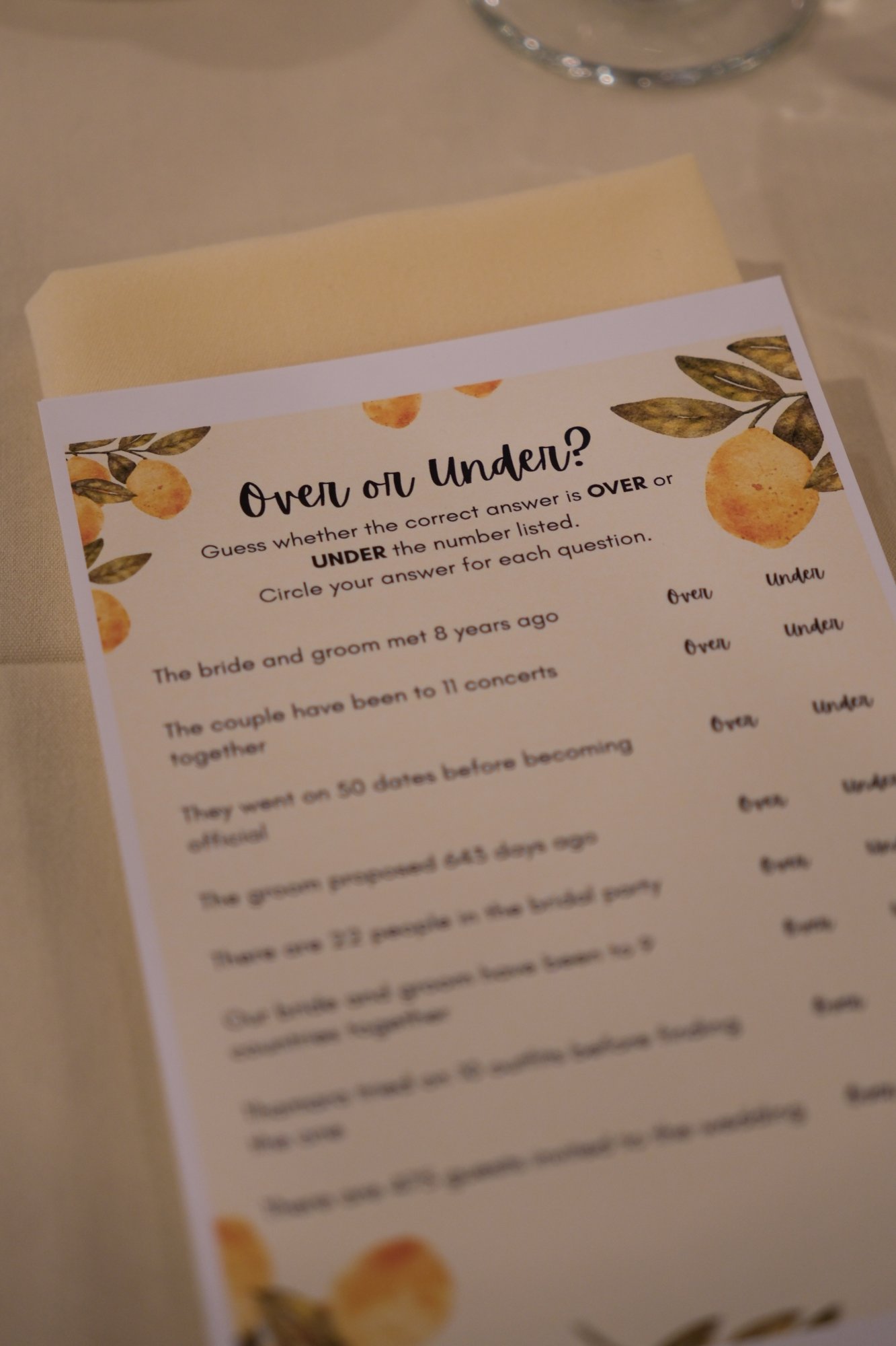 Bridal shower game card